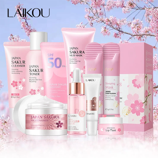 Kit Sakura Skin Care Set Facial Cleanser Face Cream Sunscreen Facial Mask Eye Cream Korean Skincare
